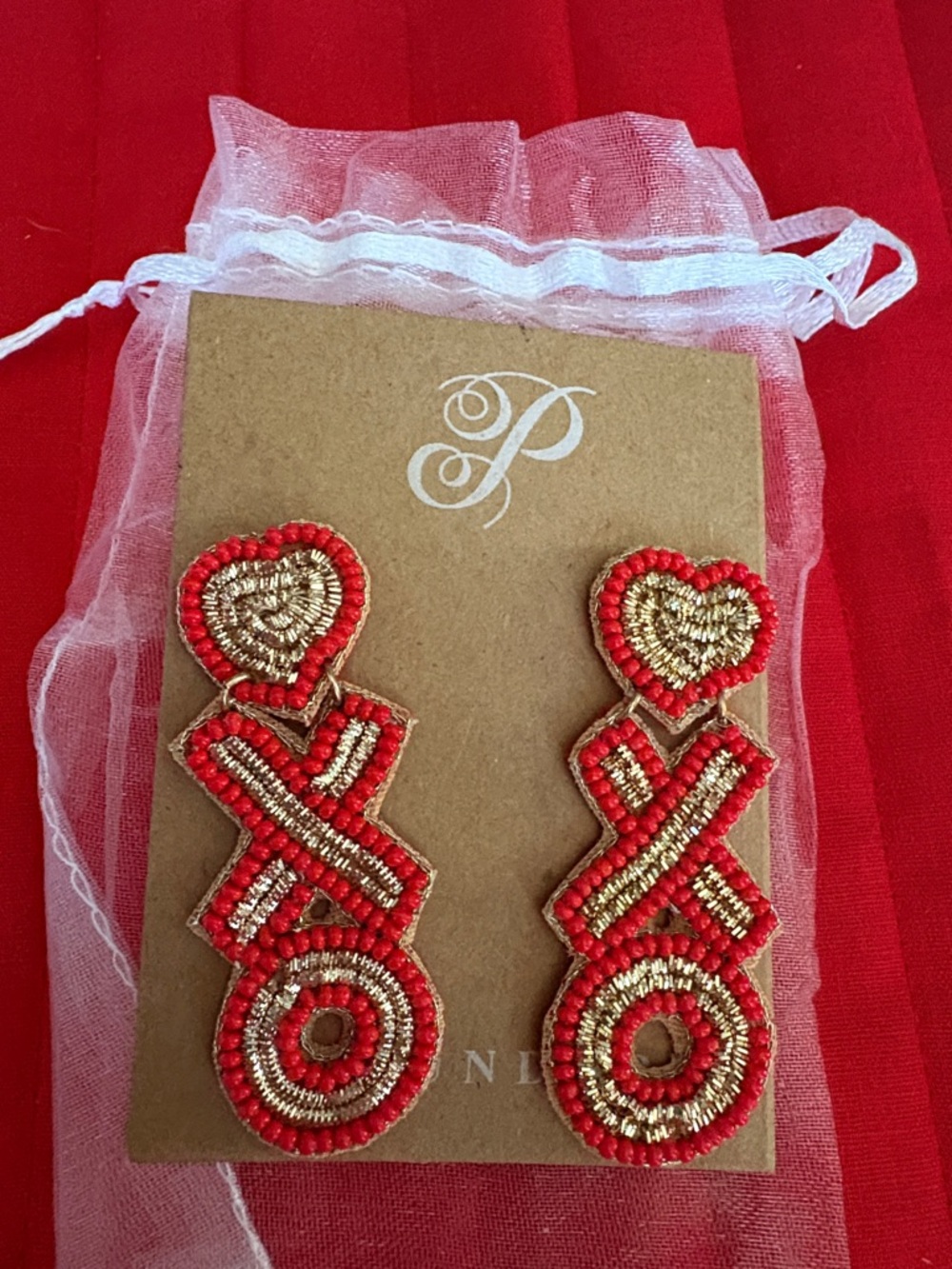 Plunder Red and Gold Heart XOX Dangle Earrings